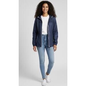 Old Navy Windbreaker Rain Jacket Size Large Navy Blue Lightweight Elastic Waist